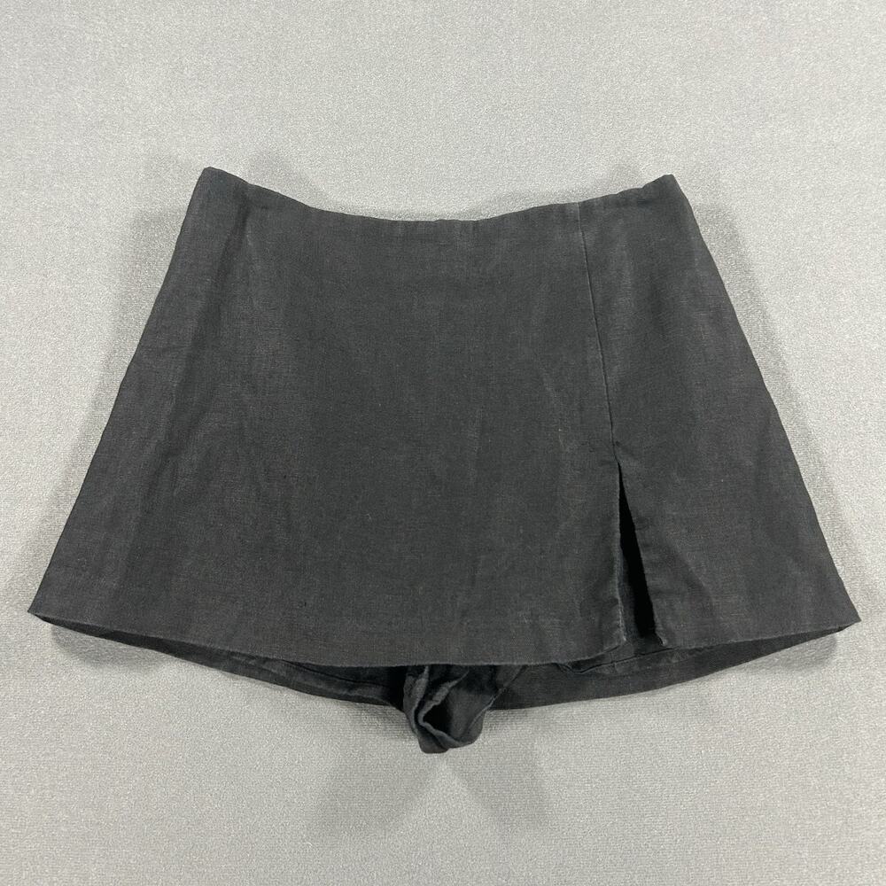 Amanda Uprichard Linen Skort Mini Skirt Black Side Slit Size XS